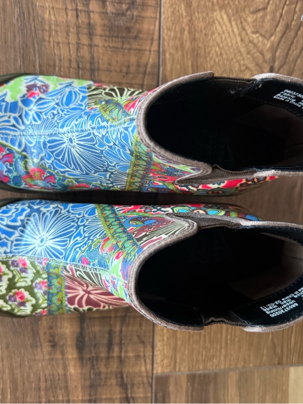 Dansko Floral Patchwork Rain Boots in Blue, Green, Brown - Picture 2 of 6